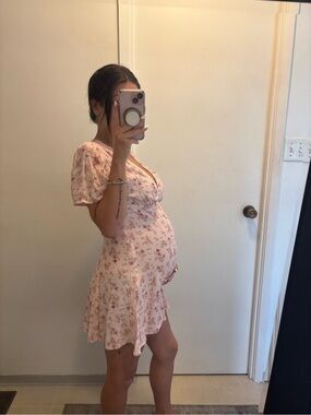 Pink Floral Dress - good maternity dress option - it’s a size Medium H&M